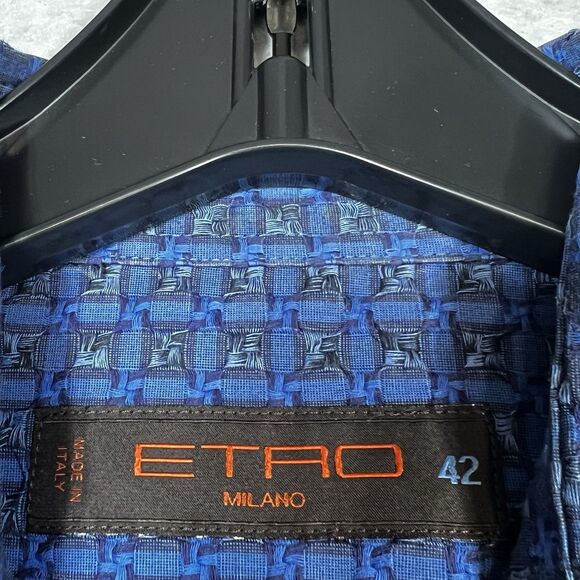 Etro Milano Button Down Shirt Mens Size 42 Blue Long Sleeve Made In Italy - Picture 9 of 10